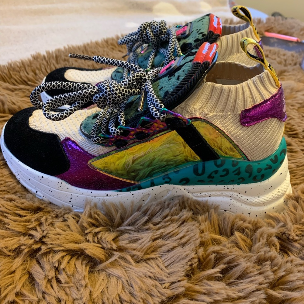 Women's Platform Leopard Chunky Retro Holographic Knit Fashion Wedge Sneakers